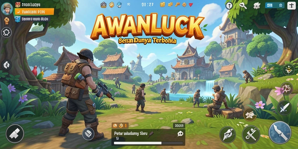 Screenshot gameplay AWANLUCK yang menampilkan petualangan di dunia terbuka.