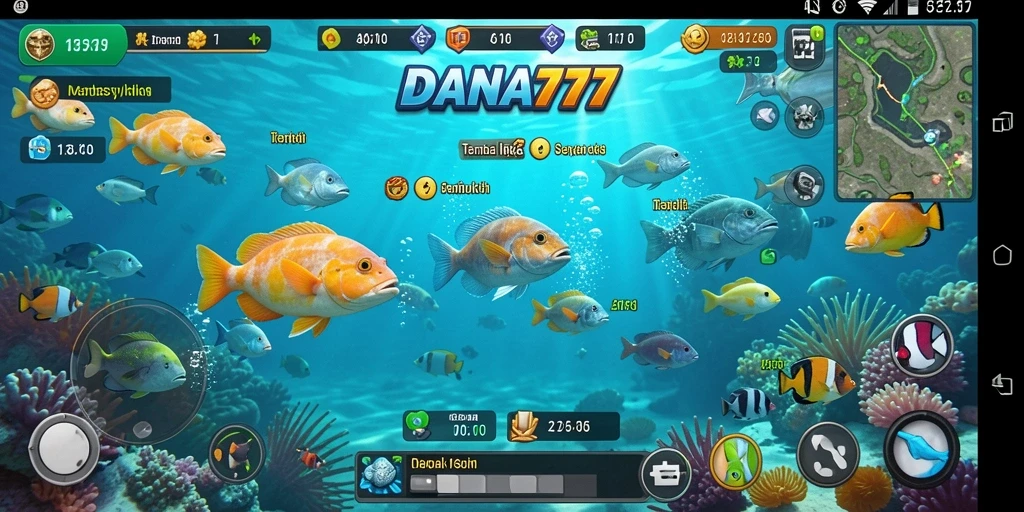 Screenshot gameplay DANA777 yang menampilkan serunya menembak ikan.