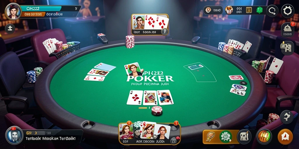 Pengguna bermain Poker dengan antarmuka yang menarik dan interaktif.