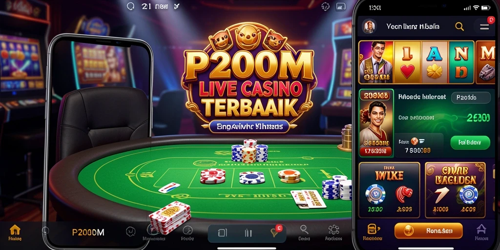 Screenshot P200M menampilkan dealer langsung dalam suasana kasino yang autentik.
