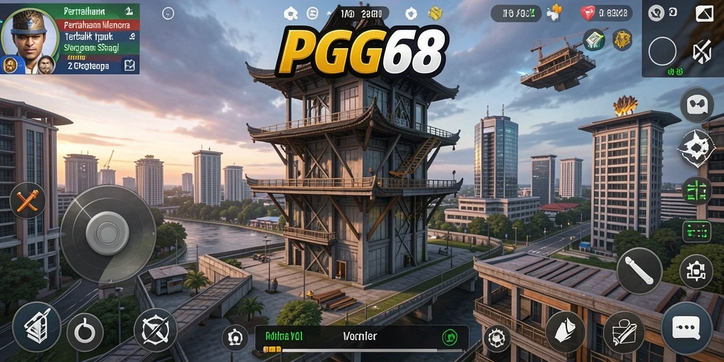 Tangkapan layar gameplay PGG68 dengan menara yang berfungsi maksimal.