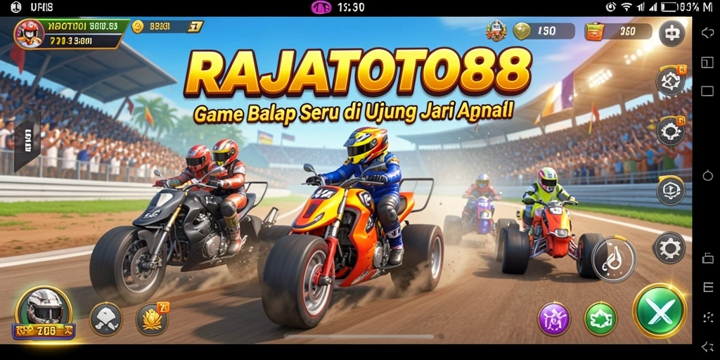 Gameplay Racing RAJATOTO88 dengan aksi balap yang mendebarkan.