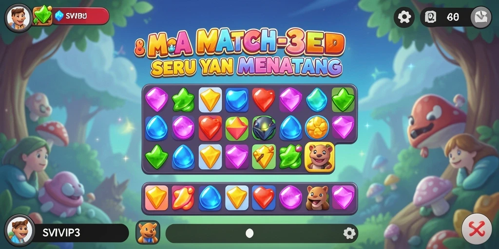 Screenshot gameplay SVIP3 yang menunjukkan keseruan mencocokkan tiga bola warna.