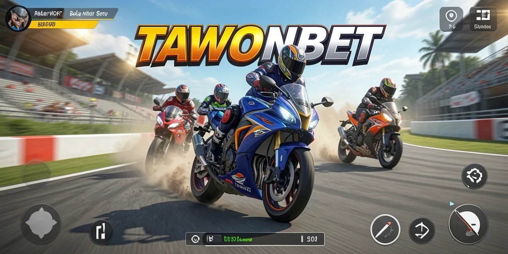 Tampilan gameplay seru di TAWONBET dengan balapan motor yang mendebarkan.