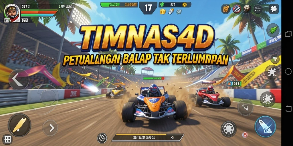 Screenshot gameplay TIMNAS4D dengan aksi balap yang mendebarkan.