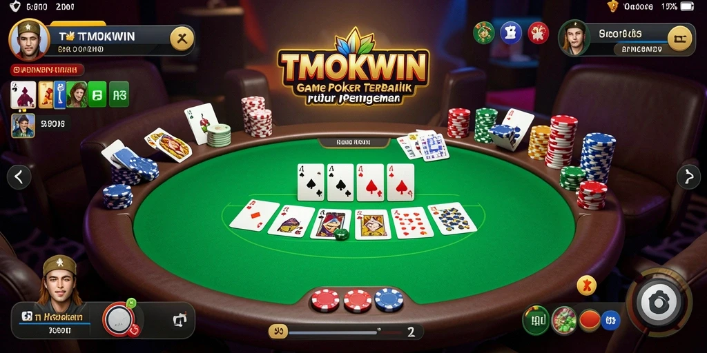 Screenshot gameplay TMOKWIN menampilkan aksi poker yang mendebarkan.