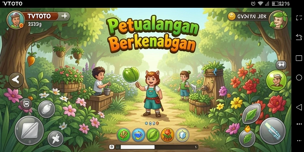 Screenshot <strong>TVTOTO</strong> menampilkan keseruan bertani dan membangun kebun.
